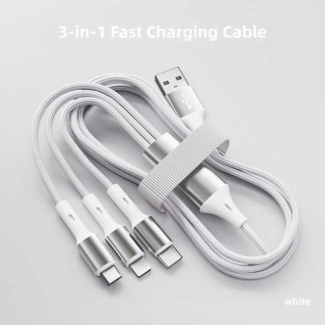 3 in 1 Multiple Charging Cord 66w Braided Multi Charger Cable Universal USB Cable with Type C/Micro Light Fast Port for iPhone