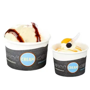 16oz 20oz Customized Printed Disposable Paper Frozen Yogurt Cup White Ice Cream Paper Cup With Pet Lids