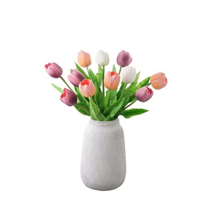 Tulipe artificielle CallaFloral, branche unique, jaune et blanc, décoration intérieure, bouquet de mariage, arrangement floral - Product Image 5