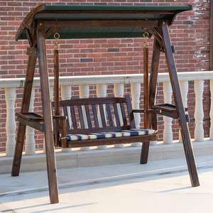 आधुनिक ठोस लकड़ी आउटडोर लटकाने वाली दो सीट गार्डन स्विंग चेयर कैनोपी अनुकूलन आकार के साथ - Product Image 4