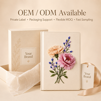 Carnet personnalisé brodé en cuir PU, couverture rigide, crème, broderie florale 3D pivoine lavande, papier premium, OEM ODM en gros