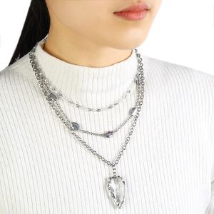 قلادة زهرة أنيقة من <span class=keywords><strong>JH</strong></span> بثلاث طبقات من سلسلة سبيكة فضية مع قلادة زجاجية، مجوهرات عصرية بالجملة - Product Image 1