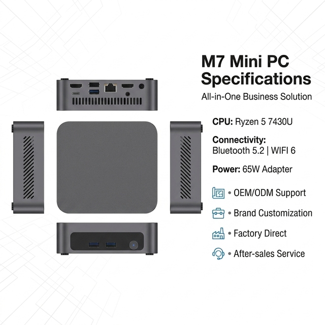 Yifang Best Price New Mini AI PC with AMD Ryzen 5 7430U Processor WiFi6 Type-C AI PCss Desktop Windows 11 Operating System
