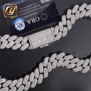 สร้อยคอแบบ Cuban Link ชุบแพลตตินั่ม เงินแท้ 925 ขนาด 22 มม. ประดับเพชร Moissanite ทรงกลมเจียระไนแบบ Brilliant Cut ระดับ VVS สไตล์ฮิปฮอป - Product Image 3