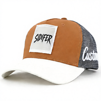 Casquettes de camionneur en gros, mode classique, couleur unie, maille 100% coton, 5 panneaux, étiquette privée, logo personnalisé, broderie latérale, patch tissé