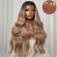 Charmante Perruque Ombrée Blond Cendré Ondulée en Cheveux Humains Vietnamiens pour Femmes, Perruques Sans Colle 2T en Cheveux Humains, Perruques Frontales en Dentelle HD 13*6
