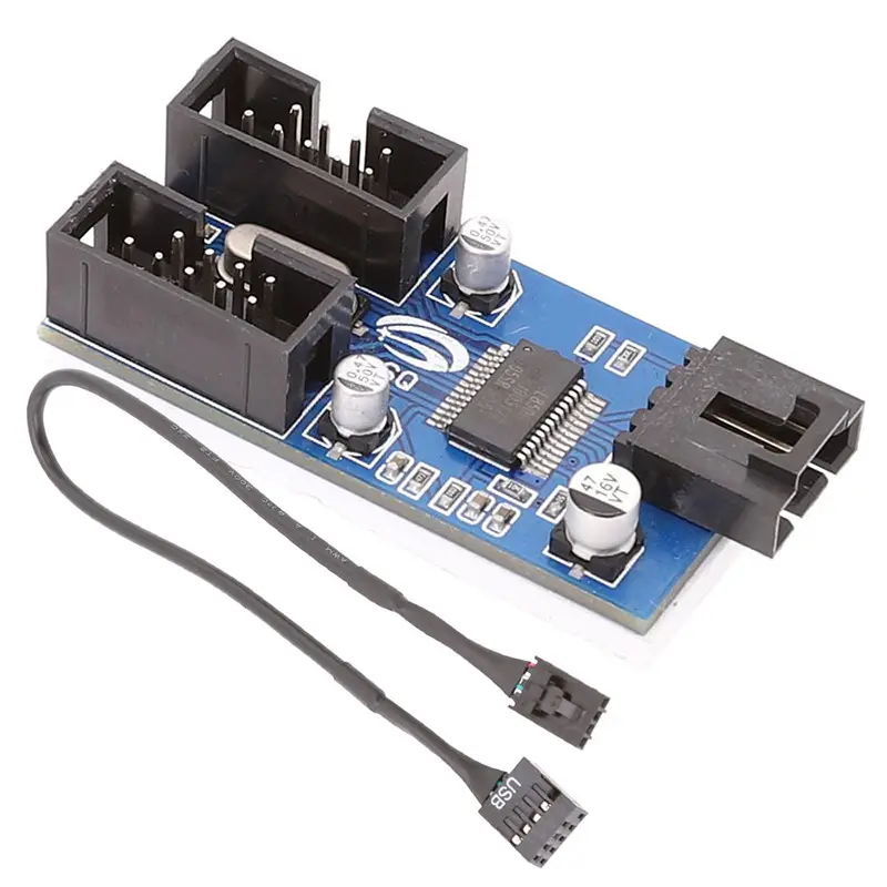 Motherboard Komputer 9-Pin USB Multiplier 2-Port Jok Pria 9PIN Perempuan 1 Tarik 2 Splitter Satu Titik Dua Kartu Ekspansi