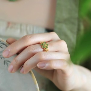 Mayflower Ring Women's 18k Gold Plated Flower Shape Jade Inlay Prong Setting Gift Jewelry - Product Image 4
