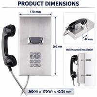 Téléphone mural sécurisé en acier inoxydable avec clavier et câbles blindés CE FCC pour salle de visite, téléphone SIP IP pour prison
