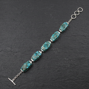 Gourik 925 Sterling <b>Silver</b> Natural Copper Turquoise Rectangle Multi Stone Bezel Set Geometric Link Toggle <b>Bracelet</b> Women's Party - Product Image 3