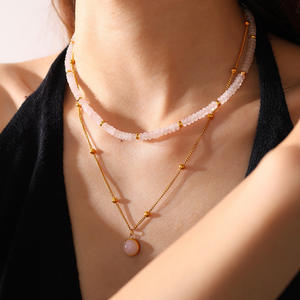 スイートジュエリー ステンレススチール 18K 本金メッキ 幾何学模様 ラウンド 天然石 ジェムストーン ペンダントネックレス レディース - Product Image 1