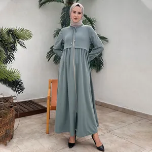 OEM Designs Eid Dubai Islamique Élégant Modeste Ouvert Abaya Intérieur Slip Robe Ensemble Diamant Satin Soie Abaya Femmes Robe Musulmane