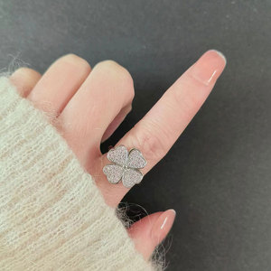 Fashion Adjustable Four Leaf Clover Spin Anxiety <b>Rings</b> Micro Insert Pink Zircon Copper Anti <b>Stress</b> Jewelry For Women - Product Image 3