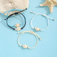 Bracelet à breloque tortue, cordon ciré ajustable à nœud coulissant, perles argentées, bijoux style océan, cadeau pour femme