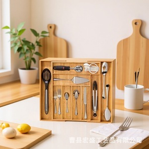 Bamboo Wood Drawer <b>Storage</b> <b>Box</b> With Dividers Expandable <b>Kitchen</b> Organization Desktop <b>Storage</b> - Product Image 1