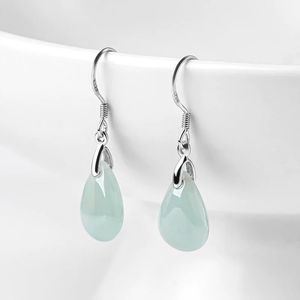 Pendientes de gota de jadeíta natural de grado A con incrustaciones de plata S925 de alta gama, piedra de jade tipo hielo, pendientes colgantes modernos para mujer - Product Image 1