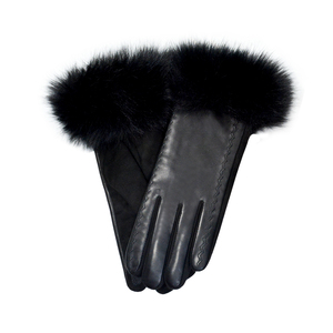Gants en peau de mouton de haute qualité pour femmes avec poignets en fourrure de lapin, doublure en <span class=keywords><strong>laine</strong></span> pour garder au chaud, gants en <span class=keywords><strong>cuir</strong></span> pour l'extérieur, pour l'hiver - Product Image 4