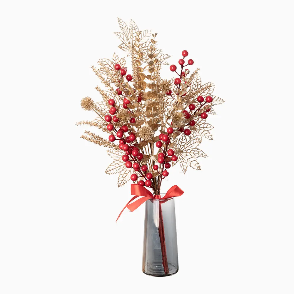CF01111 Cheap Factory Price Red Gold Berries Artificial Hanging Fruit Flowers For FortunatNew Year's fortune hanging bouquet