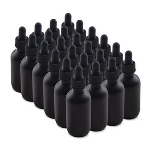 Flacon compte-gouttes en verre givré noir mat de 1 oz pour sérums d'huiles essentielles avec logo personnalisé et bouchon compte-gouttes noir - Product Image 1