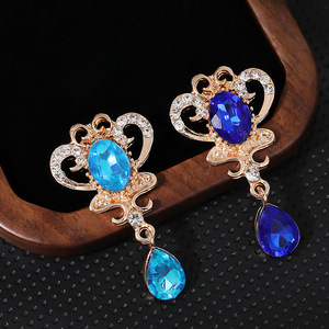 French Style Crown Brooch Gold Plated Alloy Teardrop Crystal <b>Pendant</b> Women's Party Fashion Jewelry Red Green Blue Color - Product Image 2