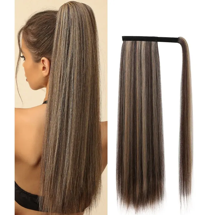 Extensiones de coletas de cabello humano 100% virgen, Clip de Color Piano en cabello humano envolvente, cola de caballo, cabello humano, venta al por mayor