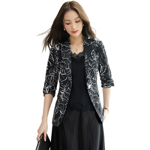 Women's Chiffon Blazer Set With Floral Print Elegant Summer Suit For Middle Aged Women - Product Image 4