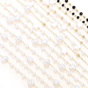 2404 Copper plated 14K real gold geometric profile high highlight pure white pearl chain diy bracelet necklace Hairpin fringe be