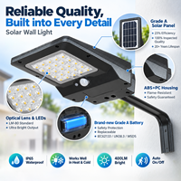 Lampe solaire murale de sécurité extérieure pour jardin et route, étanche IP65, avec capteur LED et CCT tout-en-un