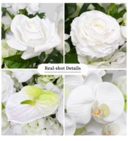 Rangkaian Bunga Artifisial Putih Mewah, Mawar, Anggrek, Calla Lily, Hydrangea dengan Sentuhan Alami untuk Dekorasi Pernikahan, Meja, dan Rumah