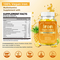 Rosebest Gummies végétaliennes sans sucre saveur ananas certifiées GMP, complément de fer 25 mg avec vitamine C et curcuma, marque privée