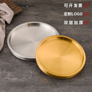 Thickened 304 Stainless Steel Round Double Layer <b>Tray</b> For Restaurant Hotel Coffee <b>Tea</b> Serving - Product Image 1