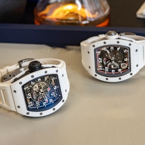 Montre mécanique de luxe avec cadran blanc, bracelet en caoutchouc, mouvement à remontage automatique, fond squelette transparent - Product Image 2