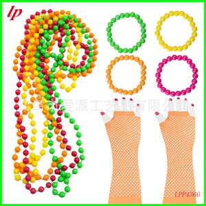 Neon Beaded Necklace <b>Bracelet</b> <b>Set</b> With Fishnet Gloves For Women Party Wear LPP4362 - Product Image 5