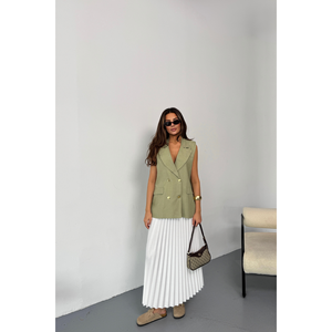 Gilet en lin vert avec boutons dorés, tissu tissé, broderie vintage, style streetwear coupe-vent - Product Image 5