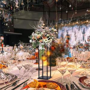 Centros de mesa negros LANJO para bodas, jarrones de columna para mesas, soporte geométrico de metal para flores con portavelas - Product Image 1