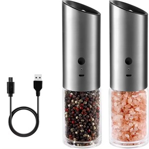 Utensilios de Cocina, Juego de Molinillos Eléctricos de Sal y Pimienta con Recipiente de Vidrio de 170 ml, Núcleo de Cerámica y Acero Inoxidable - Product Image 1