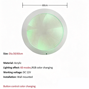 Tunnel Luminoso LED Bianco con Controllo Tattile per Autismo, Specchio <span class=keywords><strong>Infinito</strong></span> 3D da Parete, Attrezzatura Visiva Calmante per Bambini - Product Image 2
