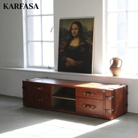 Meuble TV rétro en cuir de style américain, console multimédia pour salon avec 4 tiroirs, mobilier de maison OEM/ODM