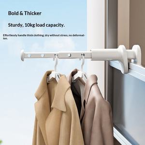 Travel White Extendable <b>Wall</b> <b>Mounted</b> <b>Clothes</b> <b>Rail</b> Foldable Clothesline Holder Plastic Garment Rack for Balcony Laundry - Product Image 2