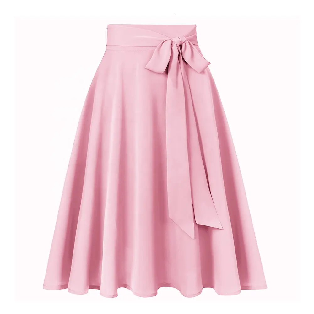 2022 Latest Design Solid Color Casual Chiffon Long Skirts For Women With Pockets High Waist Black Red Pink Skirt