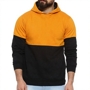 <b>Men</b> Hooded Sweatshirt Color Blocking <b>Orange</b> Black Regular Fit Casual Autumn Wear Knitted Fabric OEM Manufacturer - Product Image 1