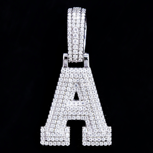 Colgante Hip Hop Personalizado con Letra Inicial A, Completamente Cubierto de Diamantes Moissanite, Chapado en Oro Blanco, Vvs, Joyería de Plata 925 para Hombre y Mujer - Product Image 1