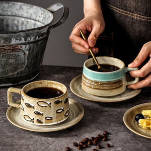 Tasses et soucoupes en céramique rétro pour le bureau, ensemble élégant pour le thé de l'après-midi, le café du matin et le thé du soir - Product Image 4