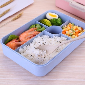 Wheat fiber good smell eco friendly portable wheat straw bento box set with sauce compartment