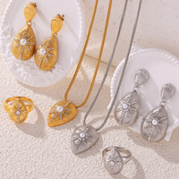 Parure de bijoux ChuYao en zircon pour femme, collier, boucles d'oreilles et bague en acier inoxydable 316, plaqué or et argent, vente en gros pour mariage
