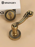 Juego de Cerraduras de Doble Puerta de Latón Macizo de Lujo Estilo Europeo Vintage, Juego Activo y Ficticio para Puertas de Entrada de Dormitorios de Grandes Villas