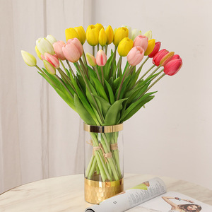 High Quality Artificial PVC Real Touch <strong>Sunset</strong> Red Yellow Tulip Bridal Bouquet <strong>Flowers</strong> for Wedding Home Decoration - Product Image 4