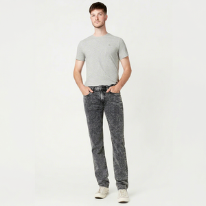 Jean droit mi-taille pour homme, délavé à l'acide, coupe droite, en denim de coton écologique, résistant à la décoloration, toutes saisons - Product Image 1