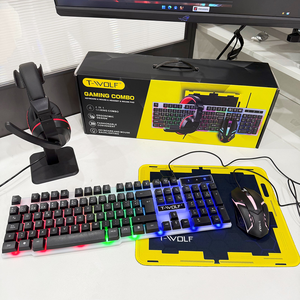 Combo de jeu TF240 4 en 1, <span class=keywords><strong>clavier</strong></span> et <span class=keywords><strong>souris</strong></span> filaires rétroéclairés arc-en-ciel avec <span class=keywords><strong>casque</strong></span> 3,5 mm, tapis de <span class=keywords><strong>souris</strong></span> antidérapant, ensemble pour joueur PC - Product Image 2