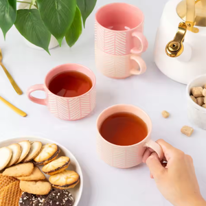 Ensemble de 4 tasses en céramique rose élégant, design empilable, qualité alimentaire, pour café et thé, cadeaux d'affaires, retraite, vente en gros - Product Image 3